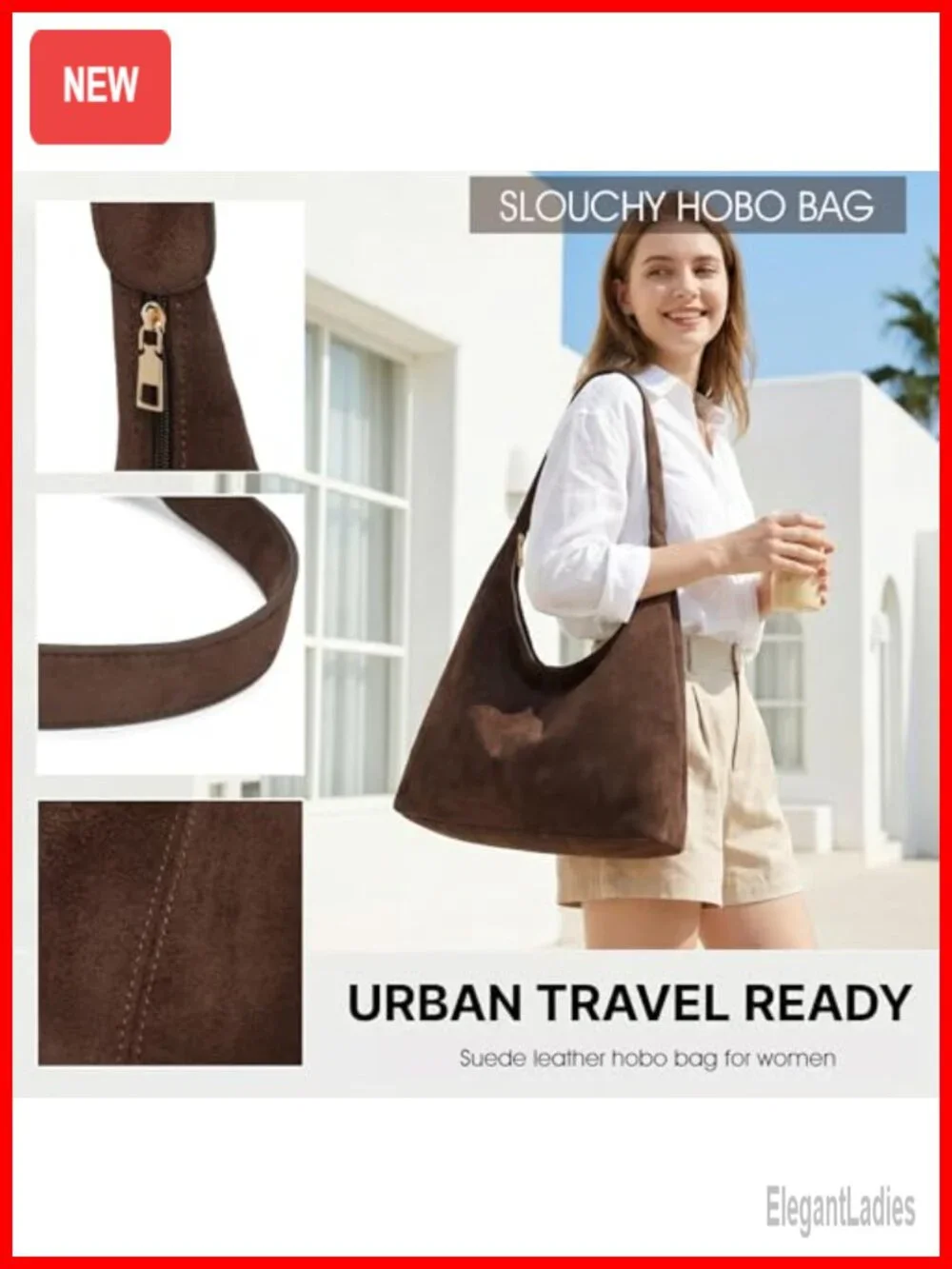 Slouchy Faux Suede Hobo Bag with Removable Pouch